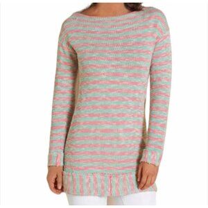 Soft‎ Surroundings Blue/Pink Boatneck 100% Cotton Marina Pullover Sweater Size M